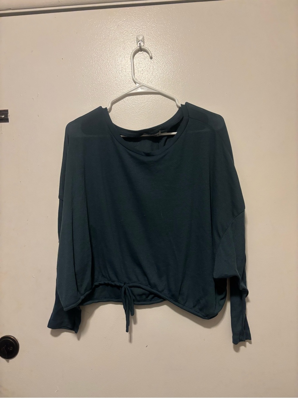 FAVLUX Teal Drawstring Crop Long-Sleeve Top